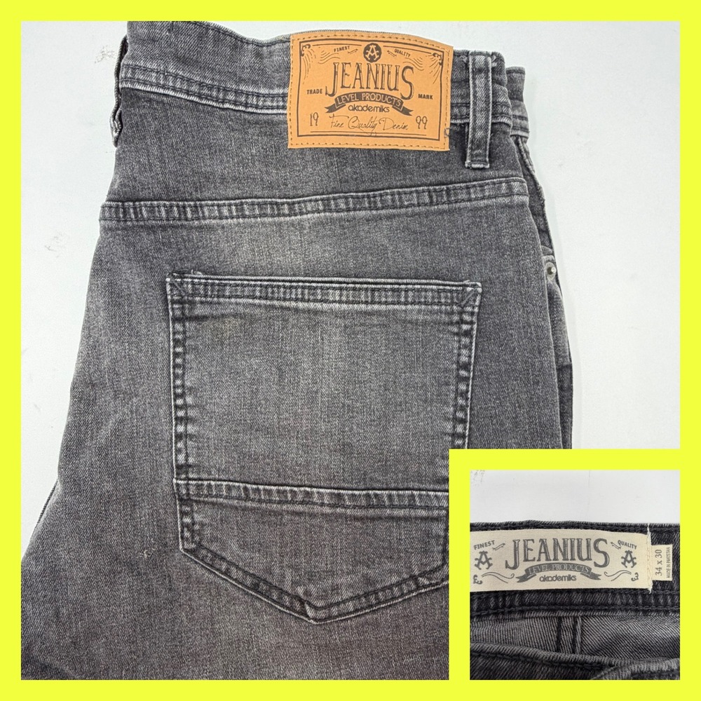 Akademiks Jeanius Jeans Mens 34x30 Black Slim Distressed Washed Denim